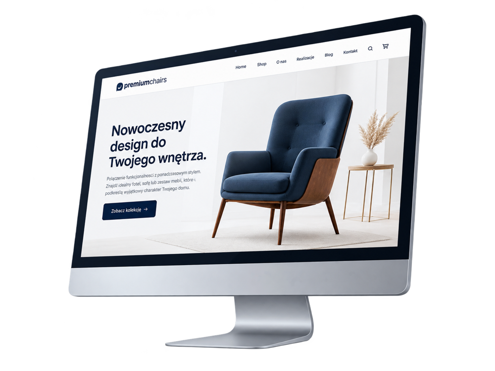Projekt sklepu internetowego WooCommerce prezentowany na monitorze